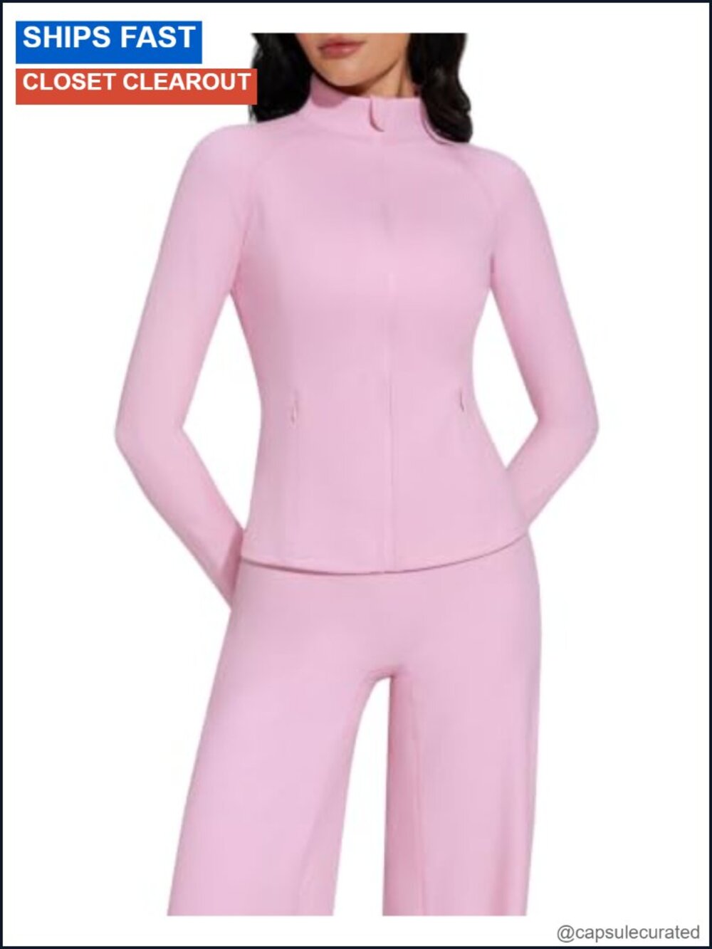 SUUKSESS Women 2 Piece Workout Set Zip Up Jacket Wide Leg Yoga Pants